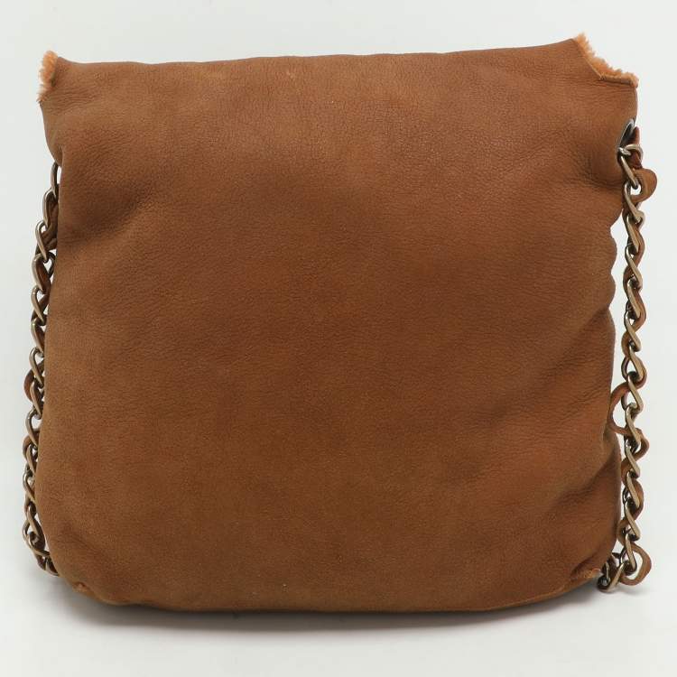 Pre Owned Chanel Brown Nubuck and Shearling Fur Vintage CC Flap Bag