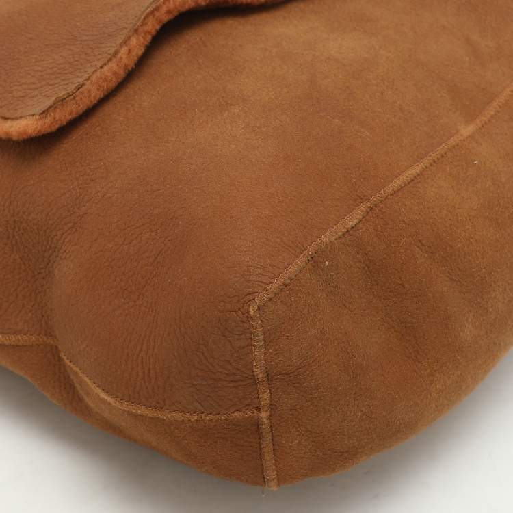 Pre Owned Chanel Brown Nubuck and Shearling Fur Vintage CC Flap Bag