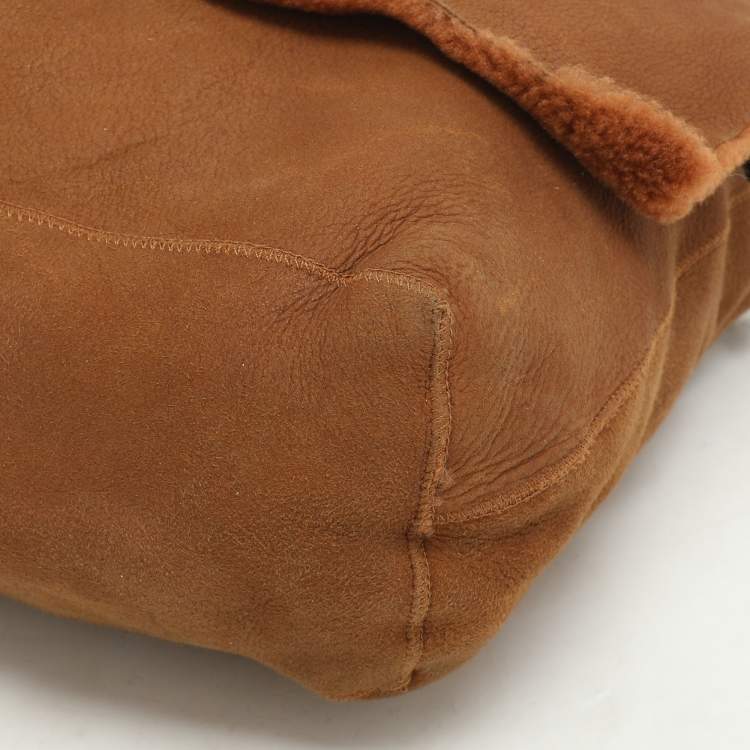 Pre Owned Chanel Brown Nubuck and Shearling Fur Vintage CC Flap Bag