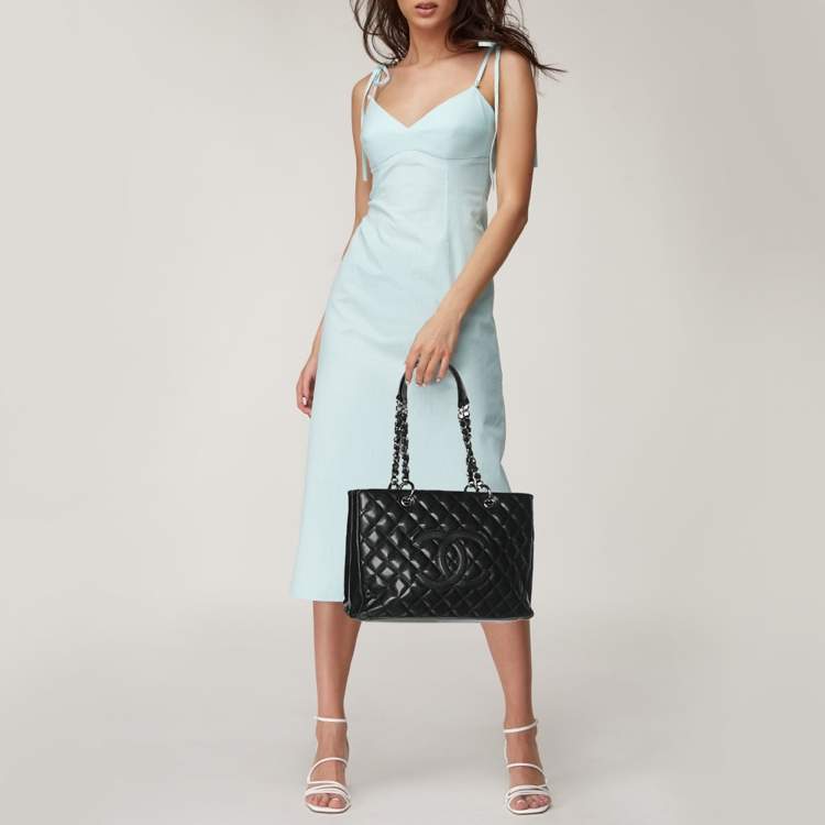 Pre Owned Chanel Black Quilted Caviar Leather CC GST Tote