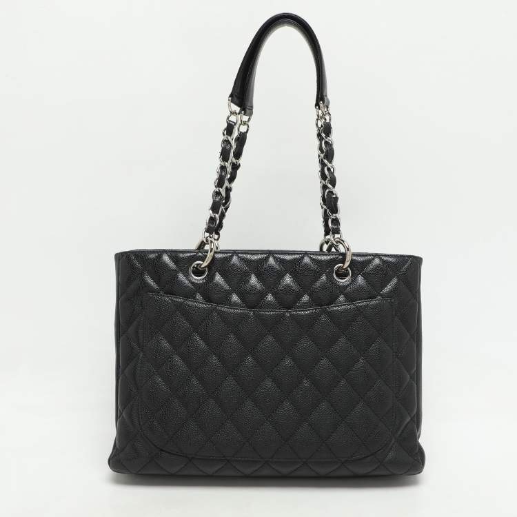 Pre Owned Chanel Black Quilted Caviar Leather CC GST Tote