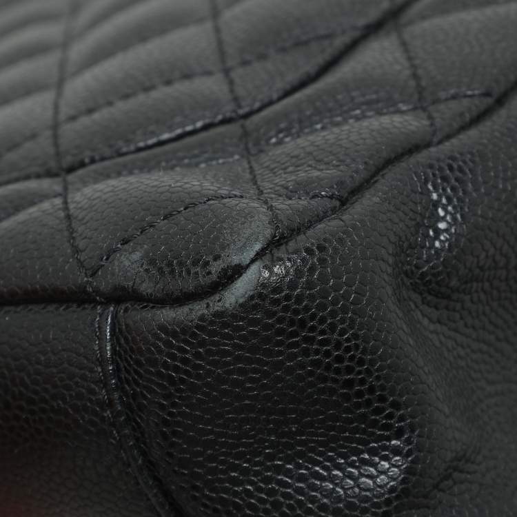 Pre Owned Chanel Black Quilted Caviar Leather CC GST Tote