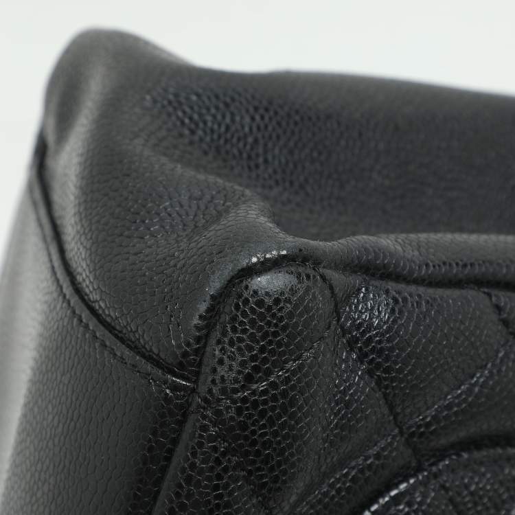 Pre Owned Chanel Black Quilted Caviar Leather CC GST Tote