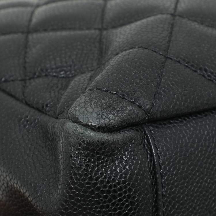 Pre Owned Chanel Black Quilted Caviar Leather CC GST Tote