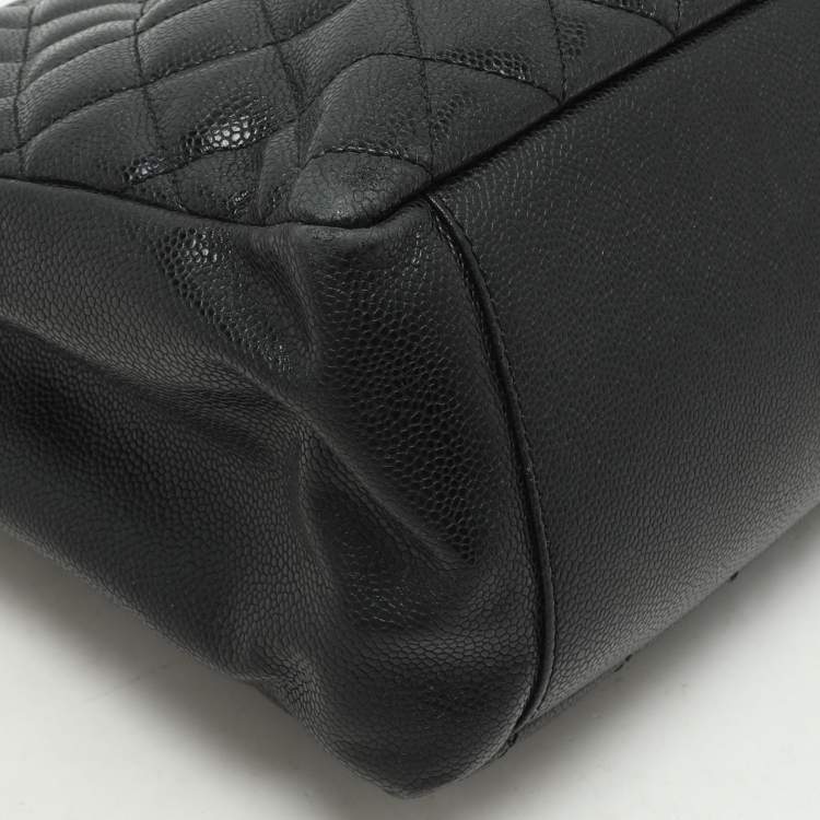 Pre Owned Chanel Black Quilted Caviar Leather CC GST Tote