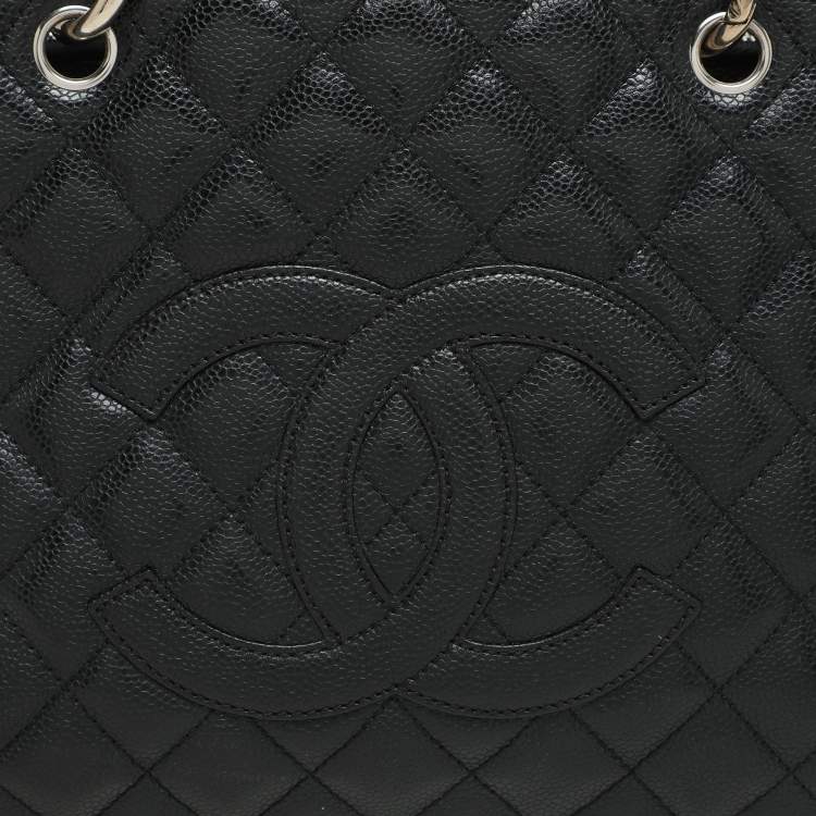 Pre Owned Chanel Black Quilted Caviar Leather CC GST Tote