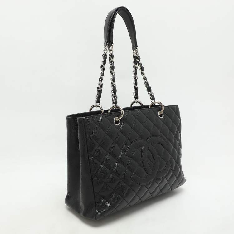Pre Owned Chanel Black Quilted Caviar Leather CC GST Tote
