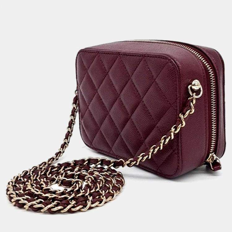 Pre Owned Chanel Burgundy Leather Caviar Camera Crossbody Bag