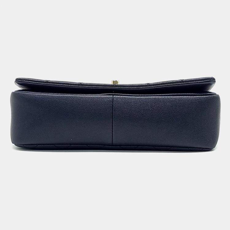 Pre Owned Chanel Navy Blue Leather Caviar Flap Bag