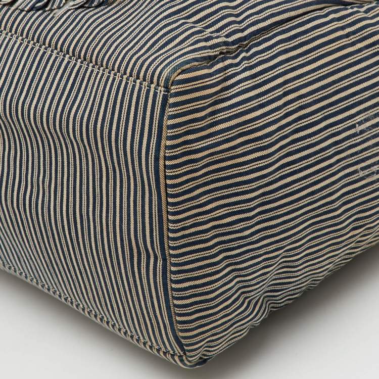 Pre Owned Chanel Navy Blue/White Stripe Print Canvas Striped CC Shopper Tote