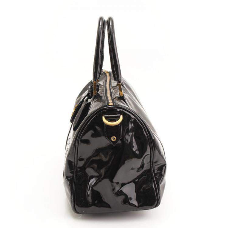 Pre Owned Chanel Black Patent Leather Vintage CC Boston Bag