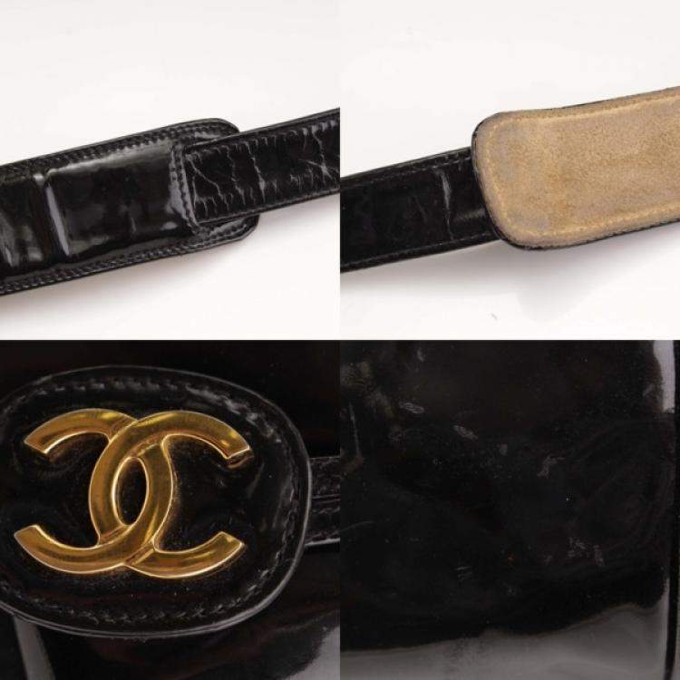 Pre Owned Chanel Black Patent Leather Vintage CC Boston Bag