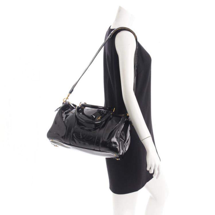 Pre Owned Chanel Black Patent Leather Vintage CC Boston Bag