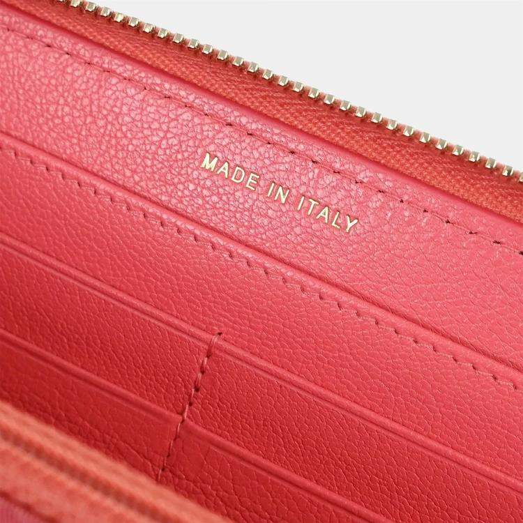 Pre Owned Chanel Long Orange/Pink Calfskin Leather Wallet