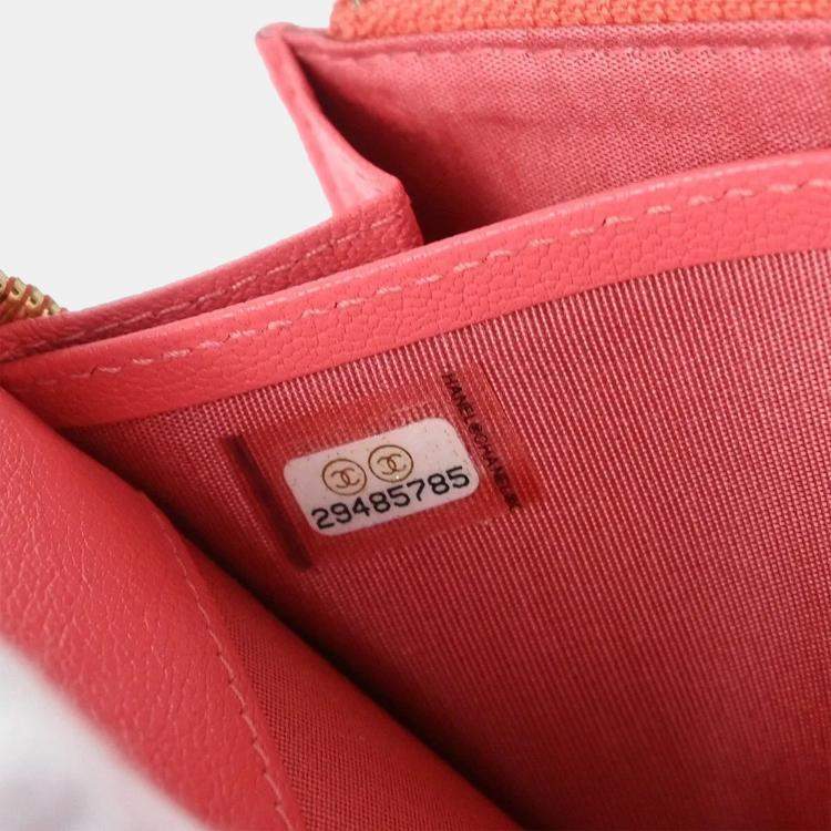 Pre Owned Chanel Long Orange/Pink Calfskin Leather Wallet