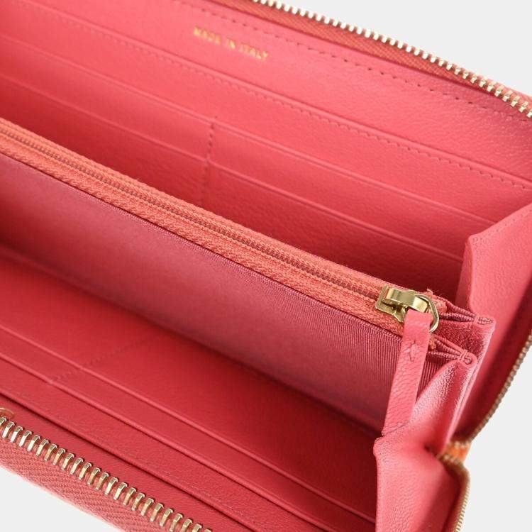 Pre Owned Chanel Long Orange/Pink Calfskin Leather Wallet