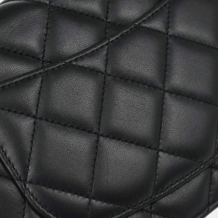 Pre Owned Chanel Classic Black Lambskin Chevron Wallet On Chain