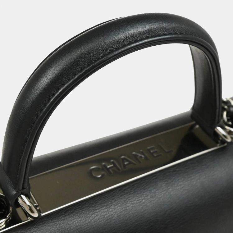 Pre Owned Chanel Trendy CC Dual Black Calfskin Top Handle Handbag 