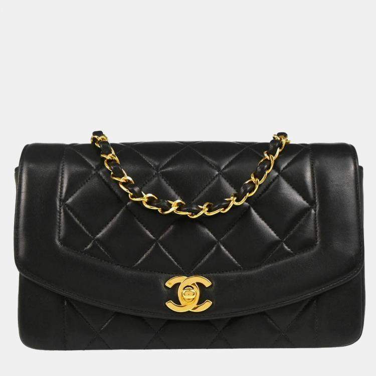Pre Owned Chanel Diana Small Black Lambskin Shoulder Bag