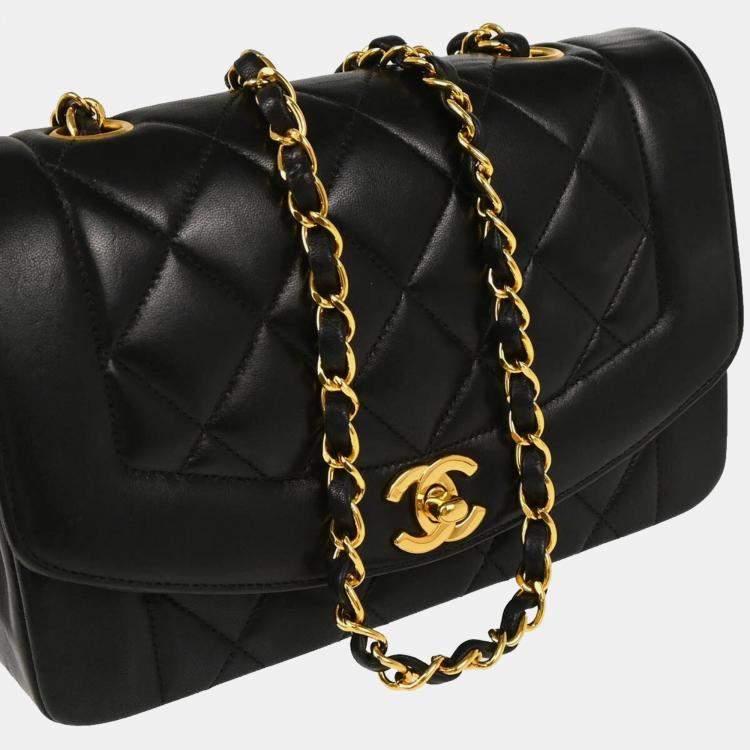 Pre Owned Chanel Diana Small Black Lambskin Shoulder Bag
