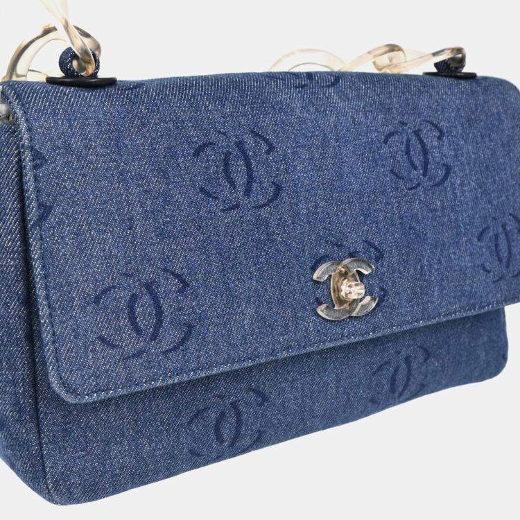 Pre Owned Chanel CC Blue Denim Shoulder Bag