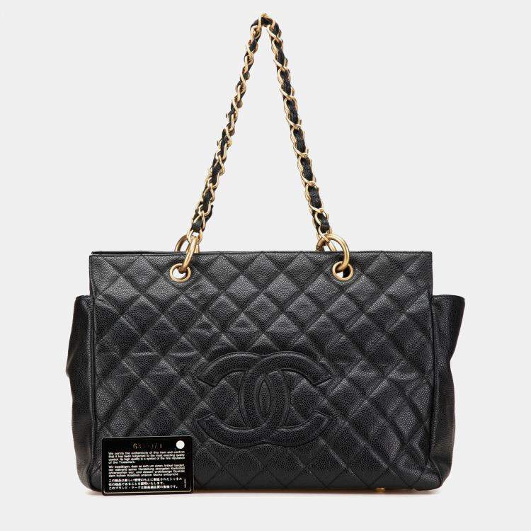 Pre Owned Chanel Black Grand Quilted Caviar Timeless Shopping Tote