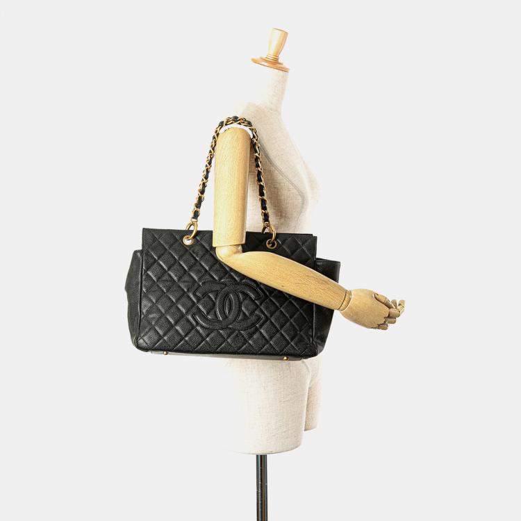 Pre Owned Chanel Black Grand Quilted Caviar Timeless Shopping Tote