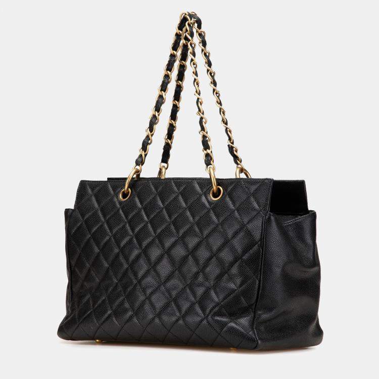 Pre Owned Chanel Black Grand Quilted Caviar Timeless Shopping Tote
