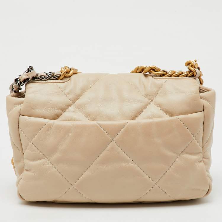 Pre Owned Chanel Cream Quilted Leather Small 19 Flap Bag