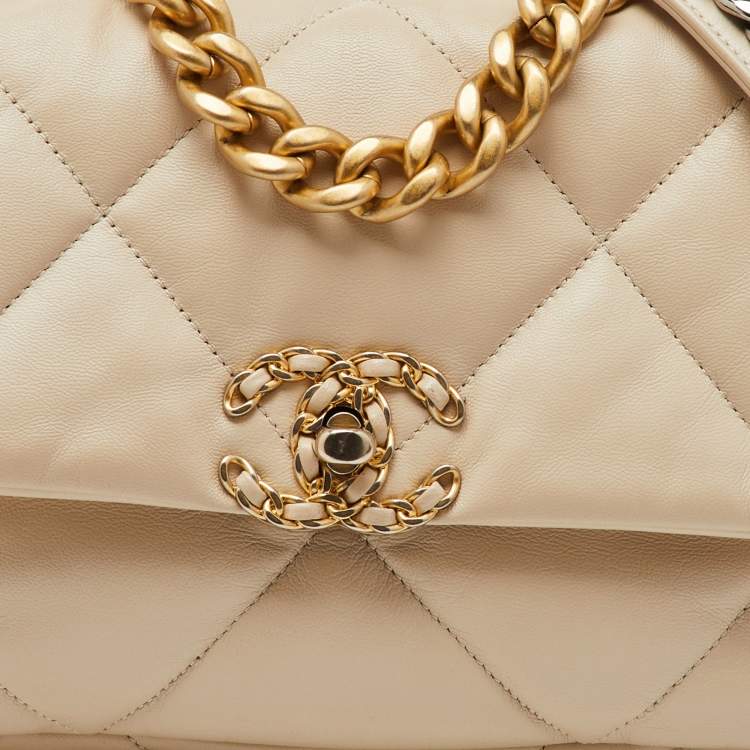 Pre Owned Chanel Cream Quilted Leather Small 19 Flap Bag