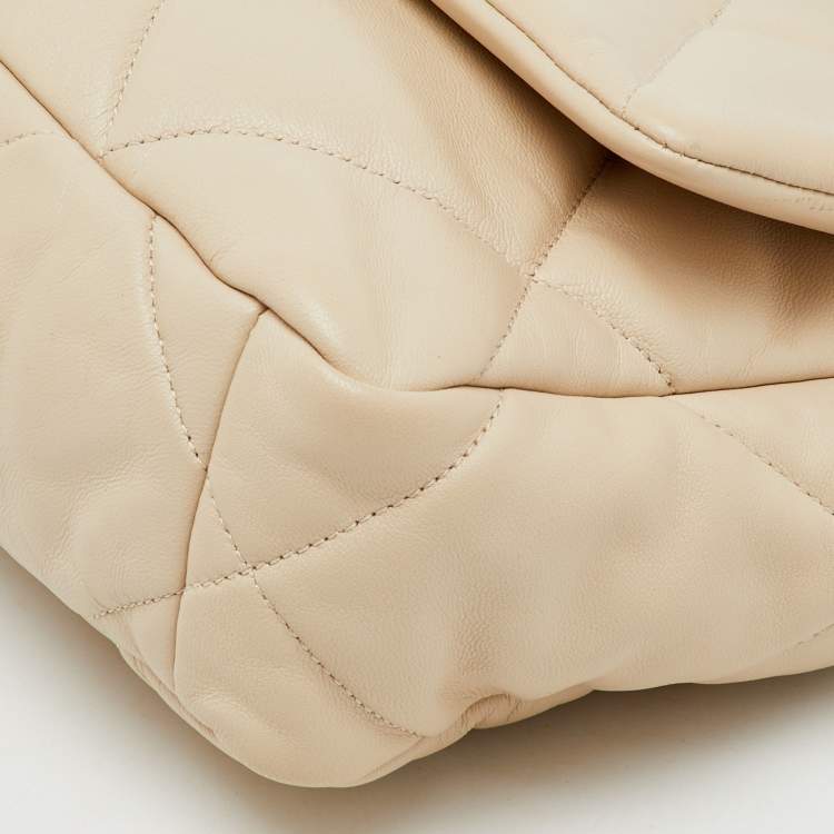 Pre Owned Chanel Cream Quilted Leather Small 19 Flap Bag