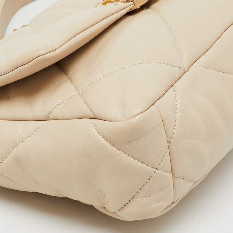 Pre Owned Chanel Cream Quilted Leather Small 19 Flap Bag