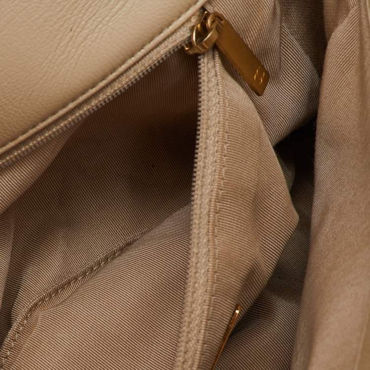 Pre Owned Chanel Cream Quilted Leather Small 19 Flap Bag