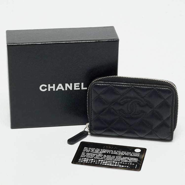 Pre Owned Chanel Black Quilted Leather Zipped Coin Purse