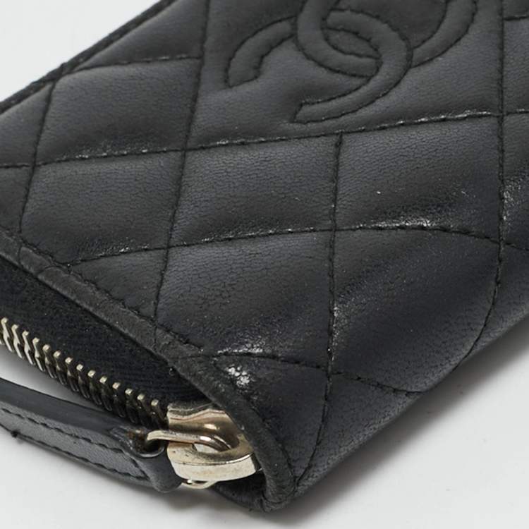 Pre Owned Chanel Black Quilted Leather Zipped Coin Purse