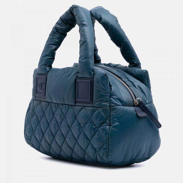 Pre Owned Chanel Blue Small Quilted Nylon Coco Cocoon Tote