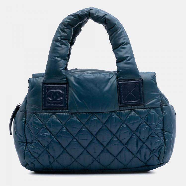 Pre Owned Chanel Blue Small Quilted Nylon Coco Cocoon Tote