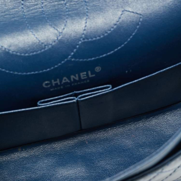 Pre Owned Chanel Blue Quilted Patent Leather 225 Reissue 2.55 Flap Bag