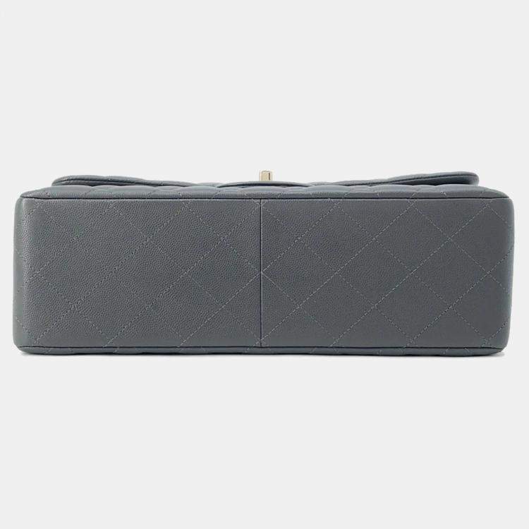 Pre Owned Chanel Jumbo Classic Double Flap Grey Caviar Leather Chain Shoulder Bag