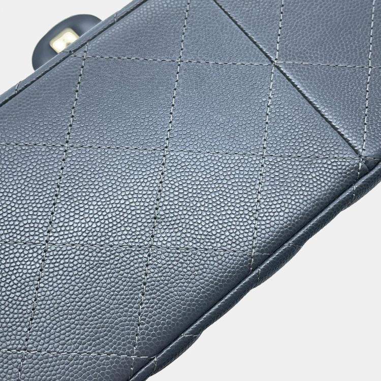 Pre Owned Chanel Jumbo Classic Double Flap Grey Caviar Leather Chain Shoulder Bag