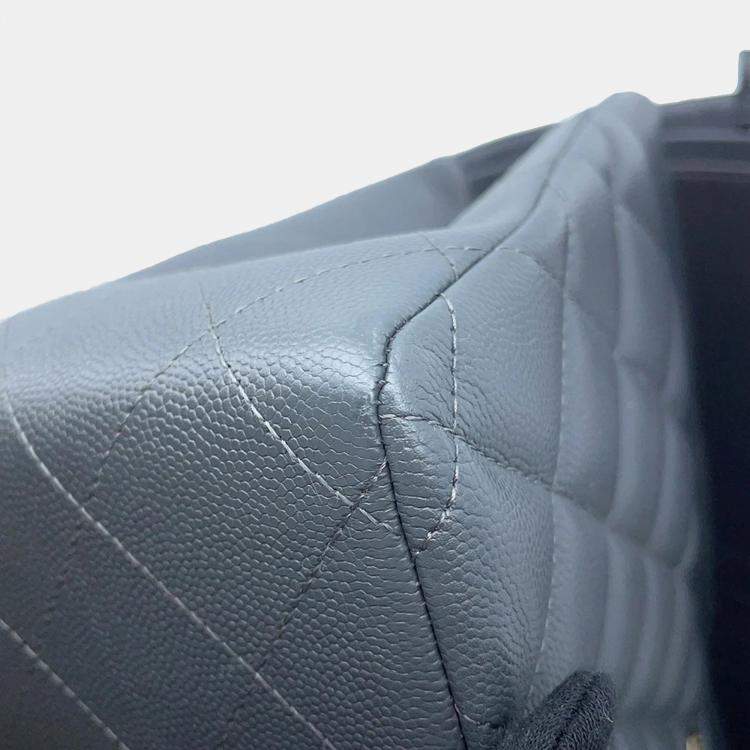 Pre Owned Chanel Jumbo Classic Double Flap Grey Caviar Leather Chain Shoulder Bag