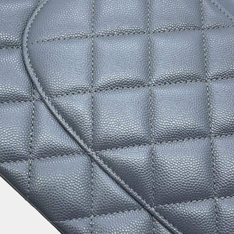 Pre Owned Chanel Jumbo Classic Double Flap Grey Caviar Leather Chain Shoulder Bag