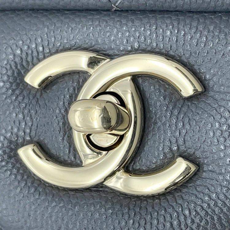 Pre Owned Chanel Jumbo Classic Double Flap Grey Caviar Leather Chain Shoulder Bag