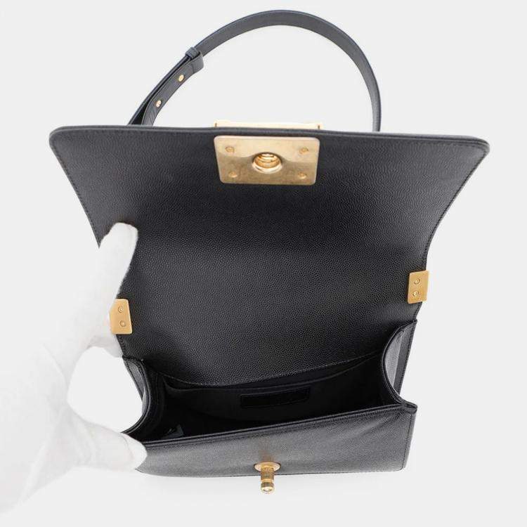 Pre Owned Chanel Boy Black Caviar Leather Chain Shoulder Bag