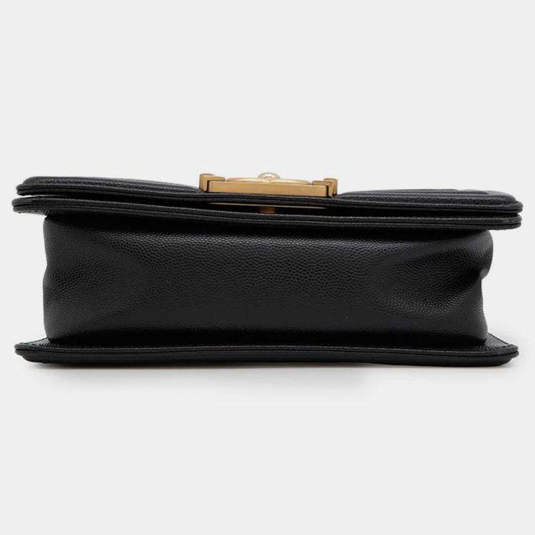 Pre Owned Chanel Boy Black Caviar Leather Chain Shoulder Bag
