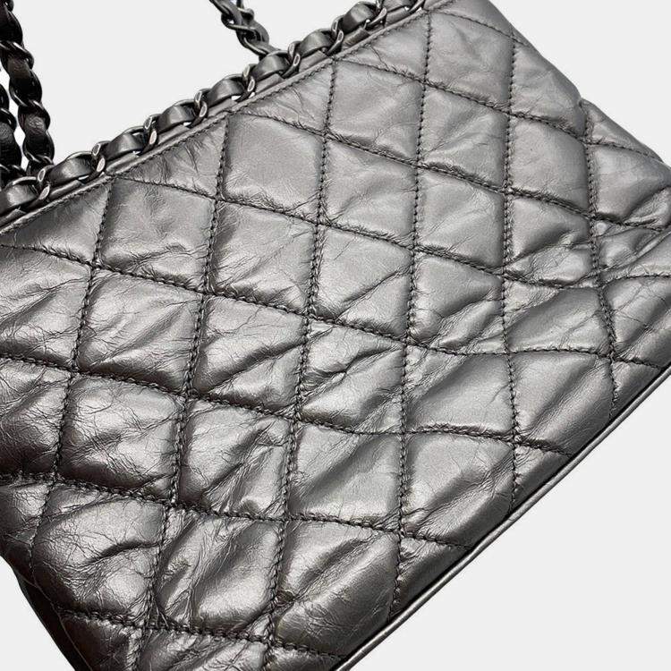 Pre Owned Chanel CC Logo Chain Me Silver Calf Leather Tote Bag 