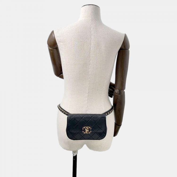 Pre Owned Chanel 19 Black Leather Waist Bag 