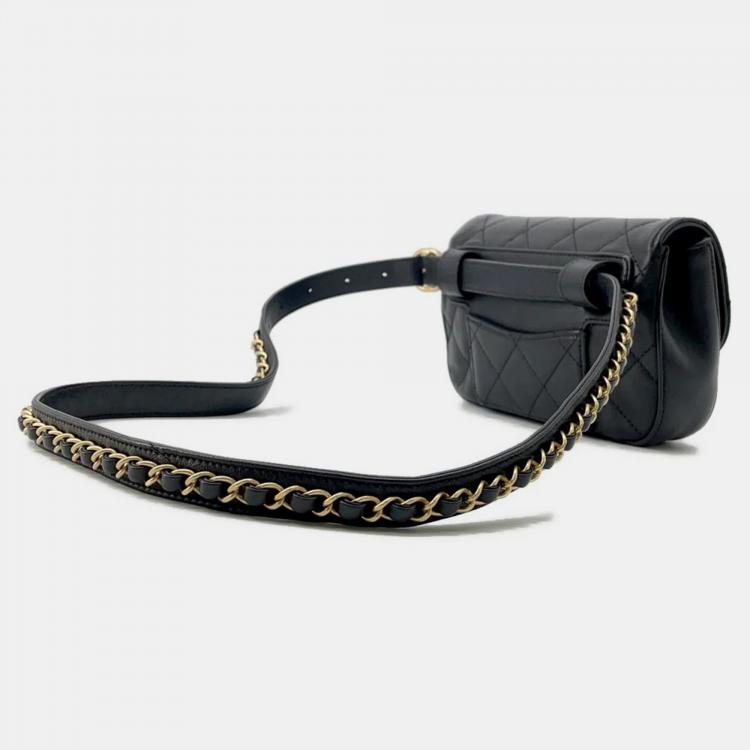 Pre Owned Chanel 19 Black Leather Waist Bag 