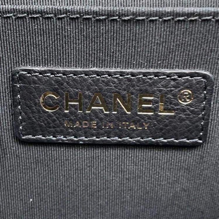 Pre Owned Chanel Boy Chain Black Soft Caviar Leather Shoulder Bag 