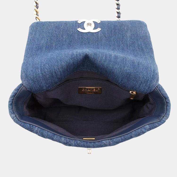 Pre Owned Chanel 19 Chain Blue Denim Shoulder Bag 